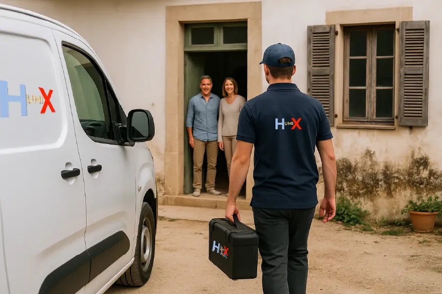 Técnico de HumiX revisando humedades en una vivienda de Ferrol